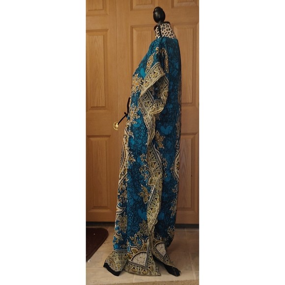 Handmade Tie Dye Caftan Blouse - Rayon, Plus Size Cover Up, Navy Blue (Fits L To 4X) - View #5